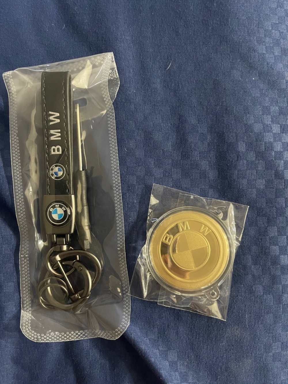 BMW Black Leather Key Fob with Gold Emblem Coin